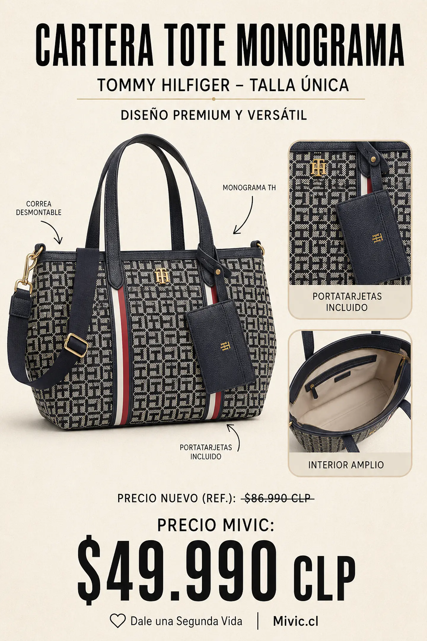 Cartera Tote Monograma Tommy Hilfiger Azul 1