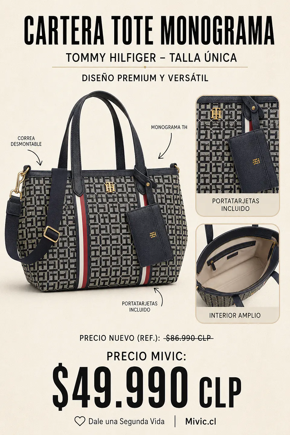 Cartera Tote Monograma Tommy Hilfiger Azul 1