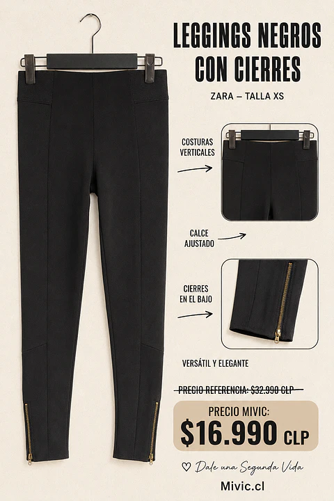 Leggings Negros con Cierres en el Bajo Zara