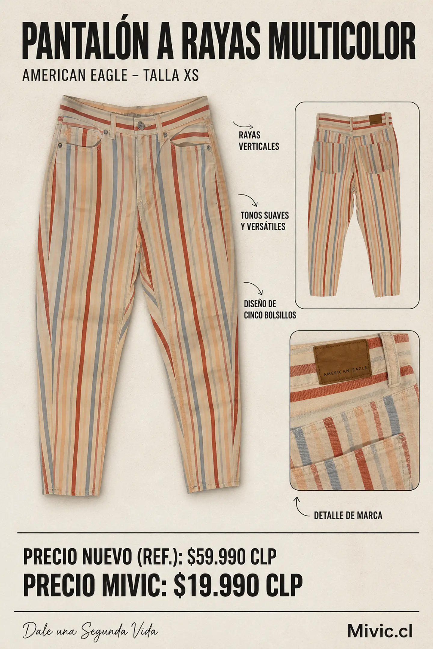 Pantalón American Eagle a Rayas Multicolor 1
