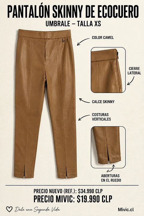 Pantalón Skinny de Ecocuero Camel Umbrale