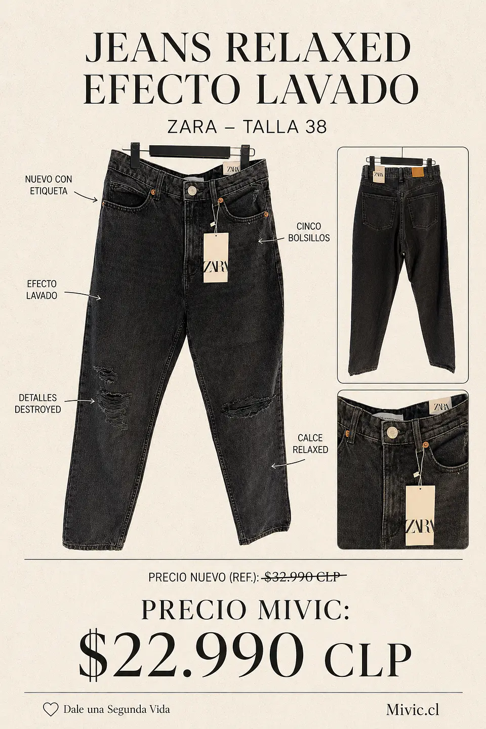 Jeans Relaxed Efecto Lavado con Rotos Zara 1
