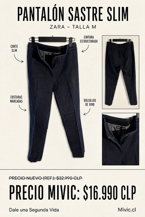 Pantalón Sastre Slim Azul Marino Zara