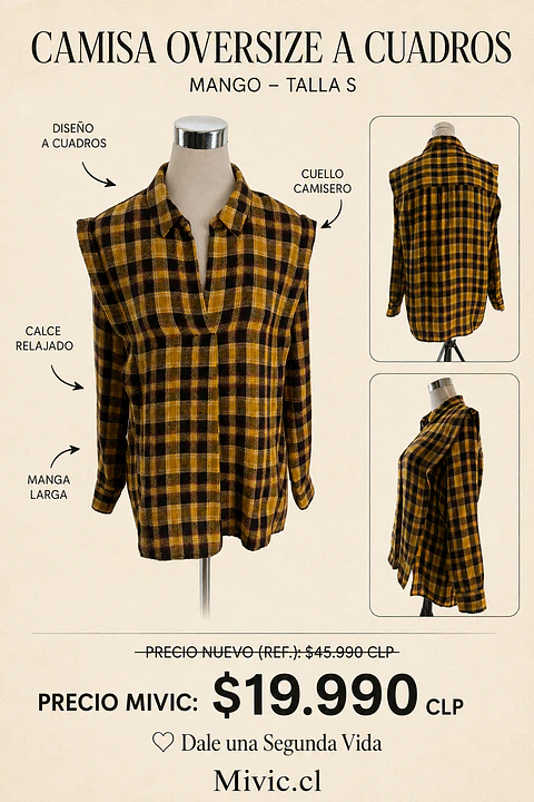 Sobrecamisa Oversize a Cuadros Mostaza Mango