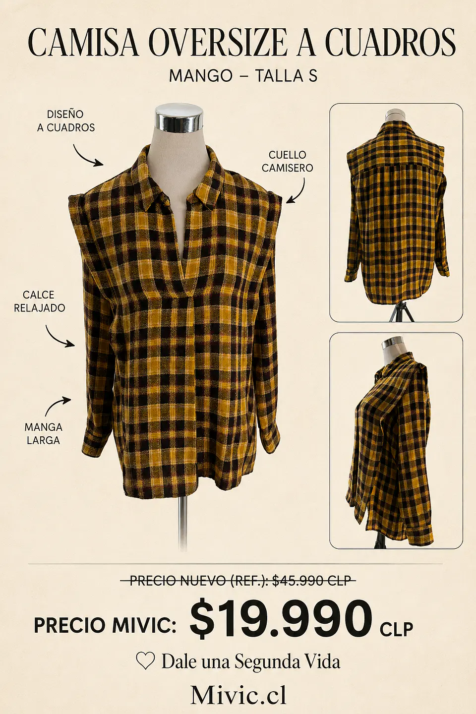 Sobrecamisa Oversize a Cuadros Mostaza Mango 1