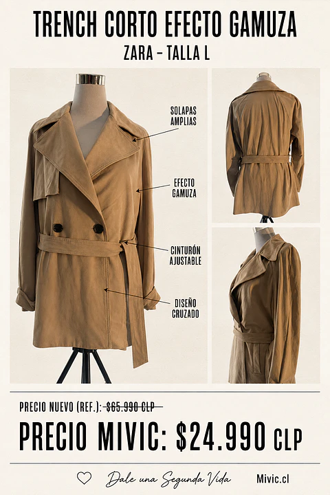 Trench Corto Efecto Gamuza Camel Zara