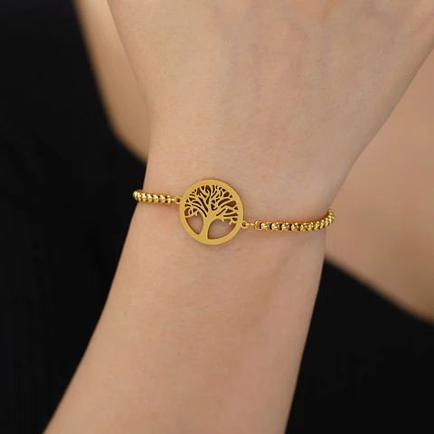 Pulsera Árbol de la Vida Dorado en Acero