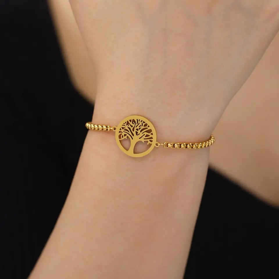 Pulsera Árbol de la Vida Dorado en Acero 2