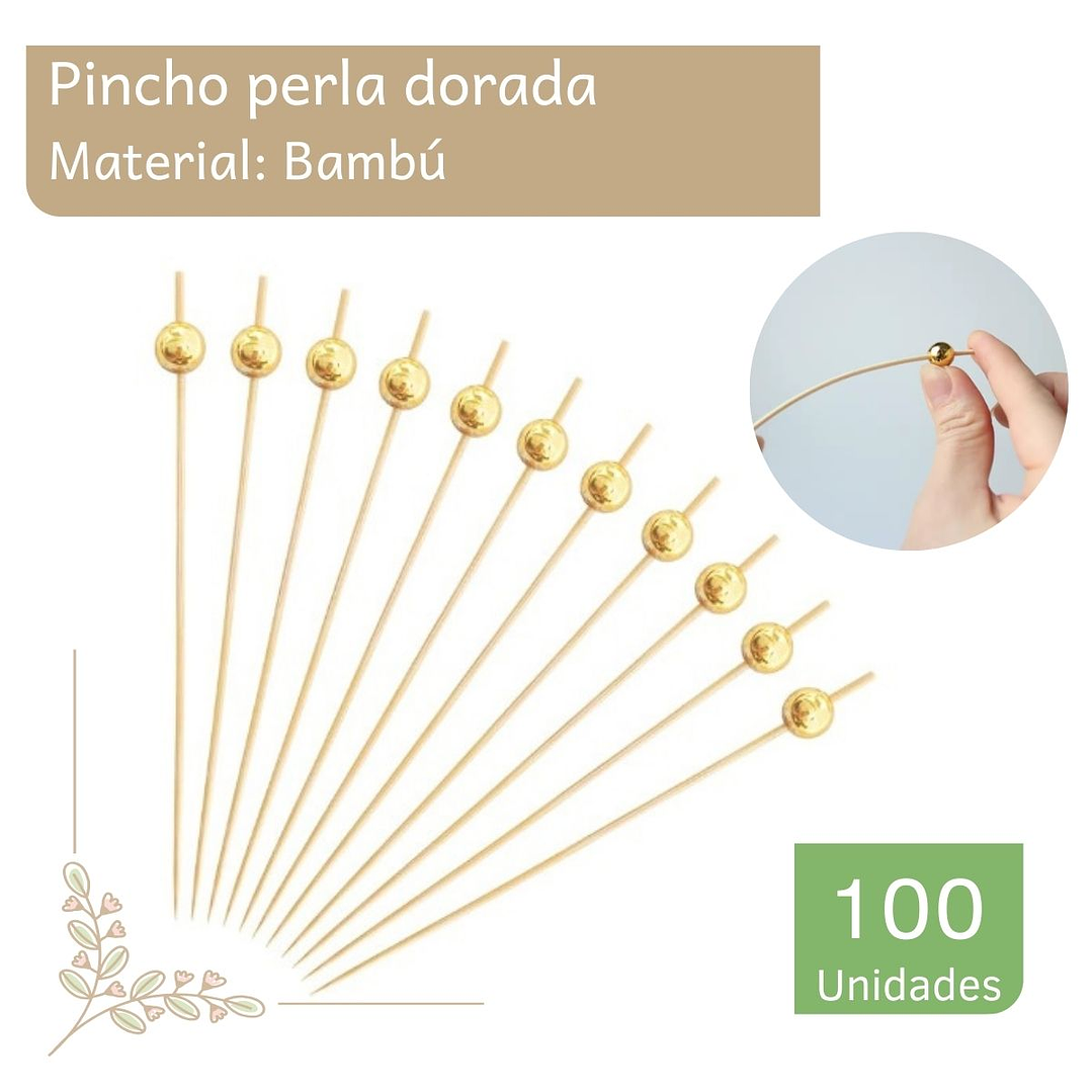 Caja Brocheta | Pincho Perla Dorada 12cm (paquete 100 Unid) 1