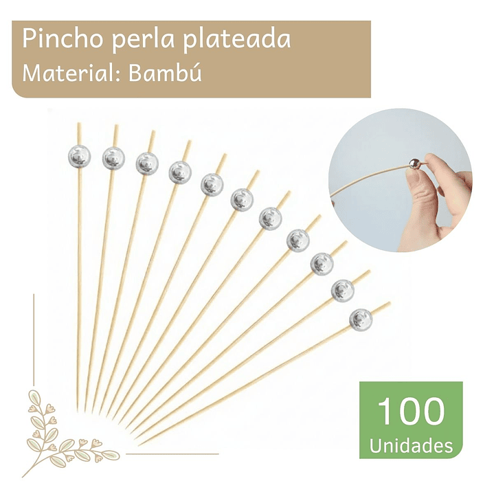 Caja Brocheta | Pincho Perla Plateada 12cm (paquete 100 Unid) 1