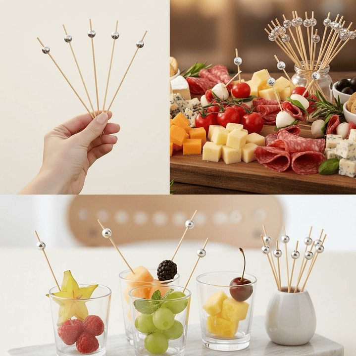 Caja Brocheta | Pincho Perla Plateada 12cm (paquete 100 Unid) 3