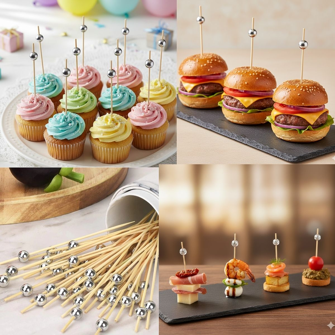 Caja Brocheta | Pincho Perla Plateada 12cm (paquete 100 Unid) 4