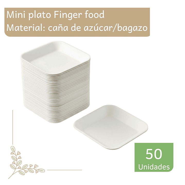 Plato cuadrado mediano Finger Food 10cm (paquete 50 unid.) 1