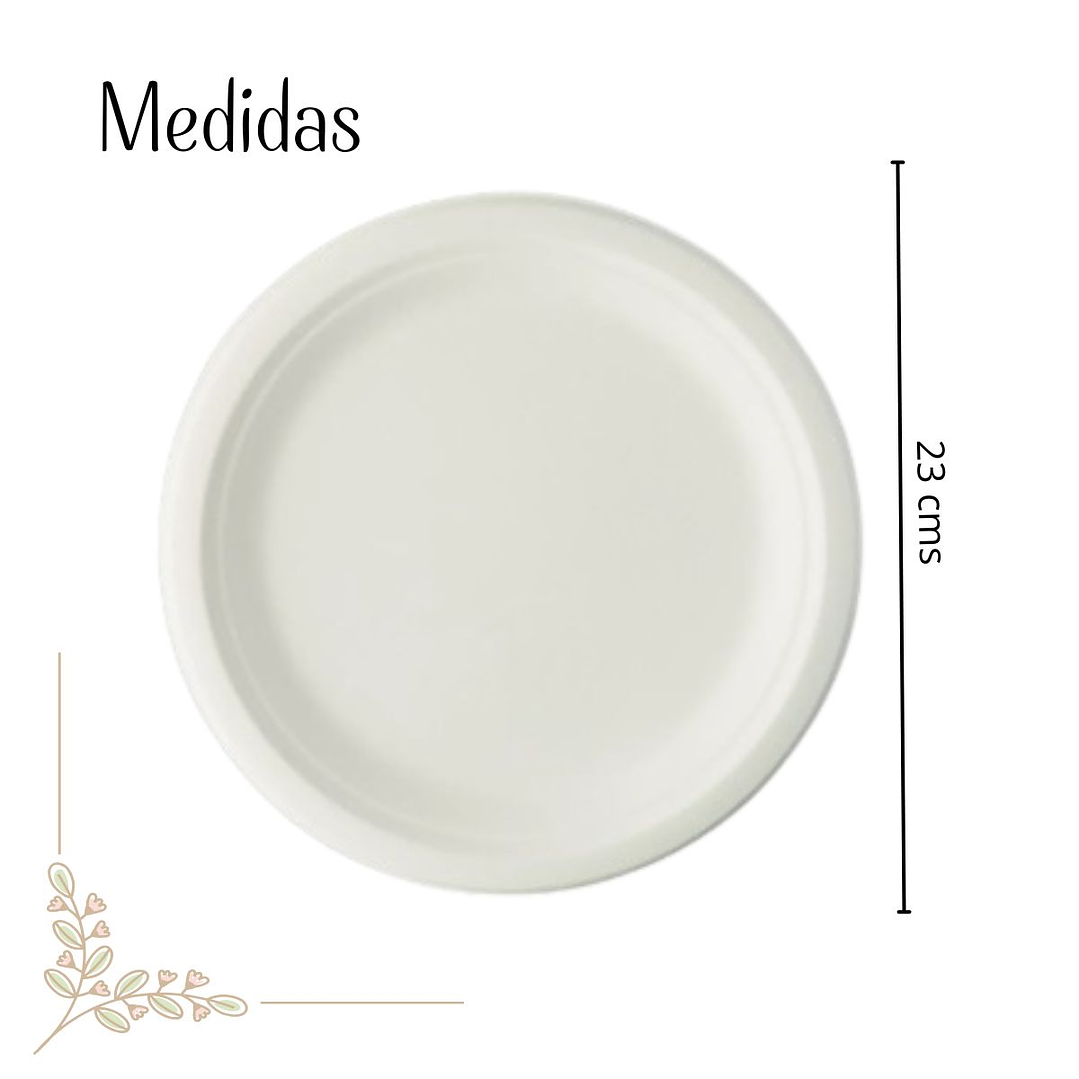 Plato bagazo redondo blanco 23 cm (50 unidades) 2