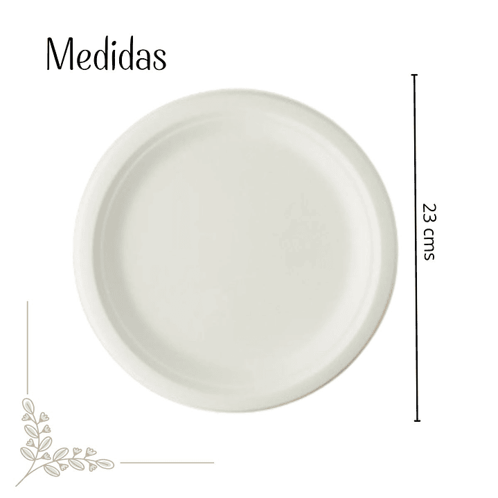 Plato bagazo redondo blanco 23 cm (50 unidades) 2