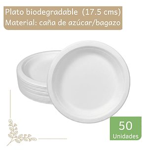 Plato bagazo redondo blanco 17.5 cm (50 unidades)