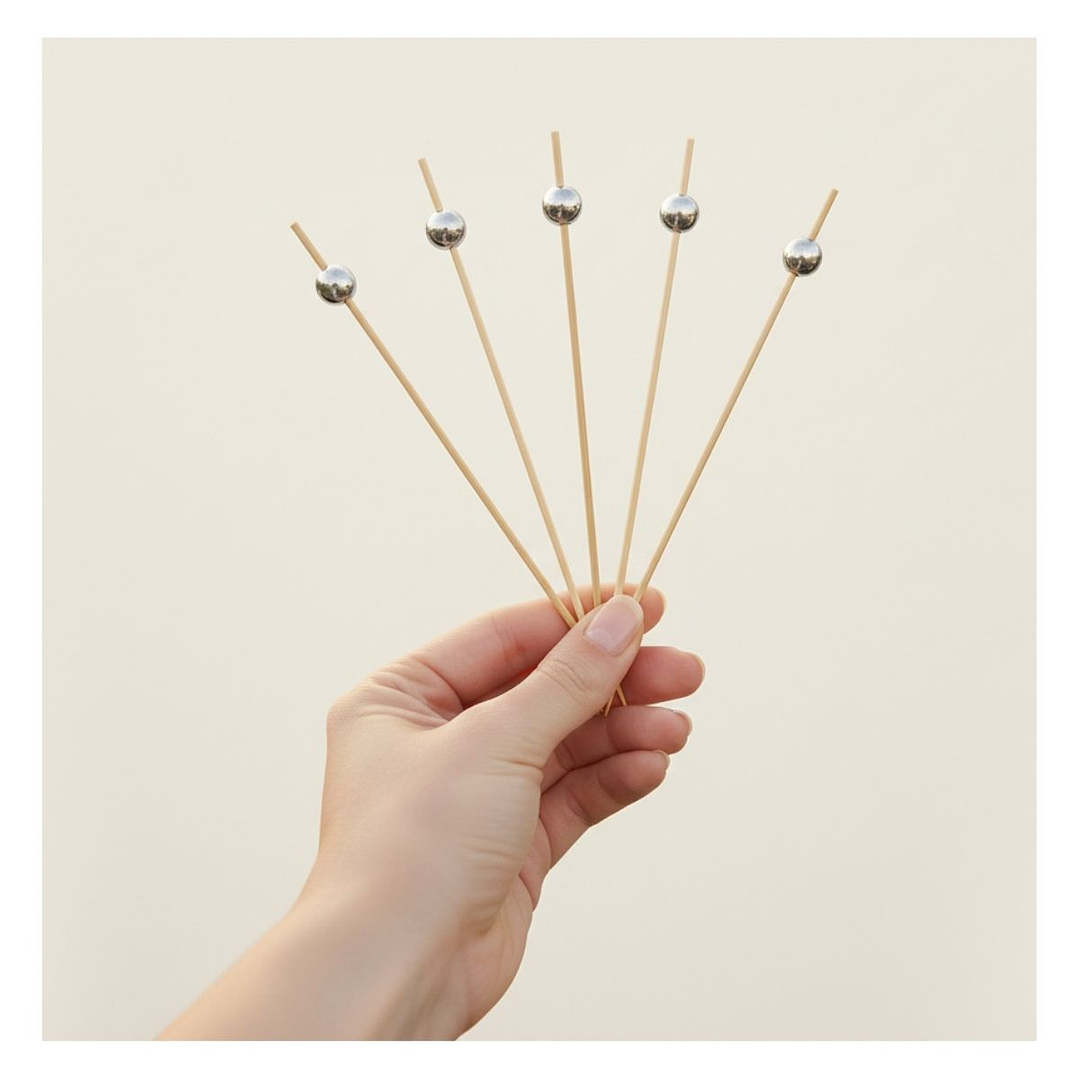 Brocheta | Pincho Perla Plateada 12 cm (paquete 100 Unid) 3