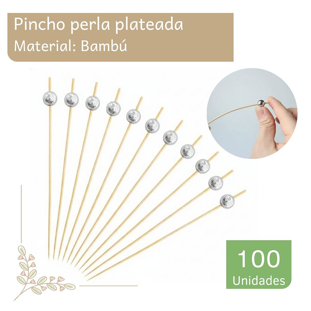 Brocheta | Pincho Perla Plateada 12 cm (paquete 100 Unid) 1