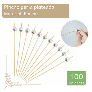 Brocheta | Pincho Perla Plateada 12 cm (paquete 100 Unid)