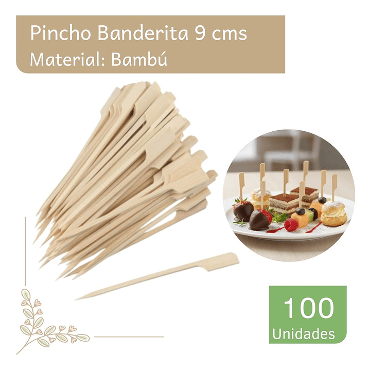 Brocheta | Pincho Banderita Bambú 9 cm  (paquete 100 Unid) 1