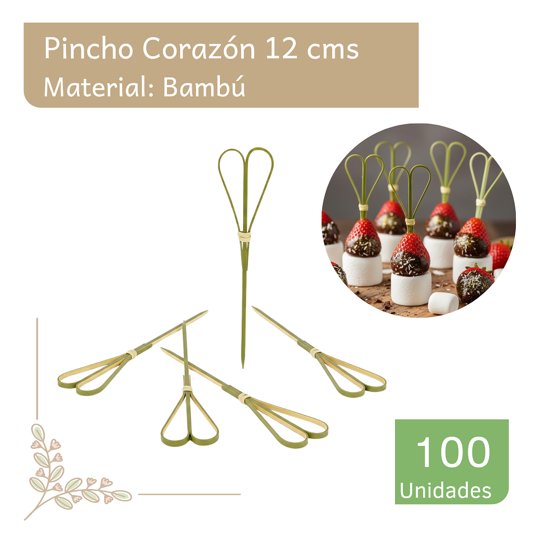 Brocheta | Pincho Bambú Corazón 12 cm (paquete 100 Unid) 1