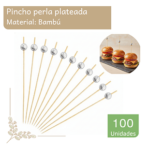 Brocheta | Pincho Perla Plateada 12 cm (paquete 100 Unid)