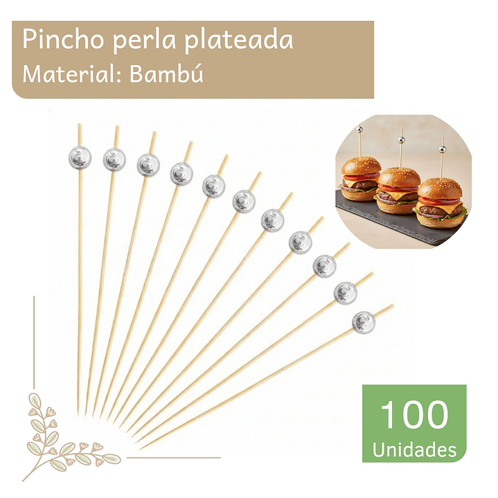 Brocheta | Pincho Perla Plateada 12 cm (paquete 100 Unid) 1