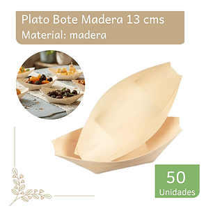 Plato Bote Madera Degustación 13 Cm (paquete 50 Unidades)