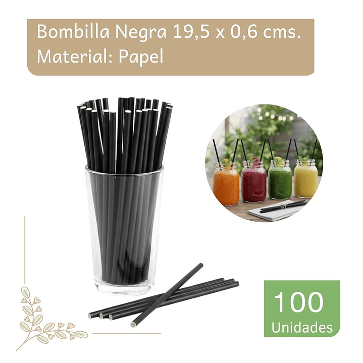 Bombillas De Papel Negra (paquete 100 unid.) 1