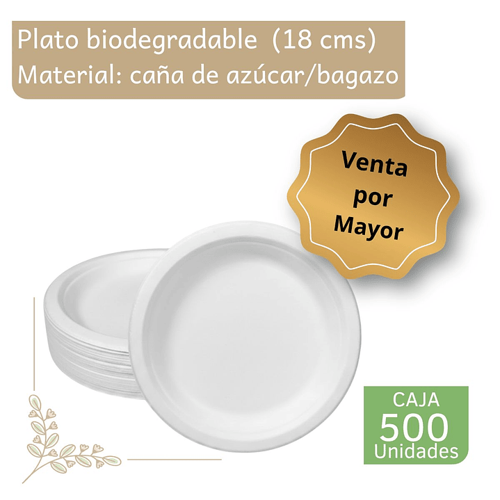 Caja Plato bagazo redondo blanco 18 cm (500 unidades) 1