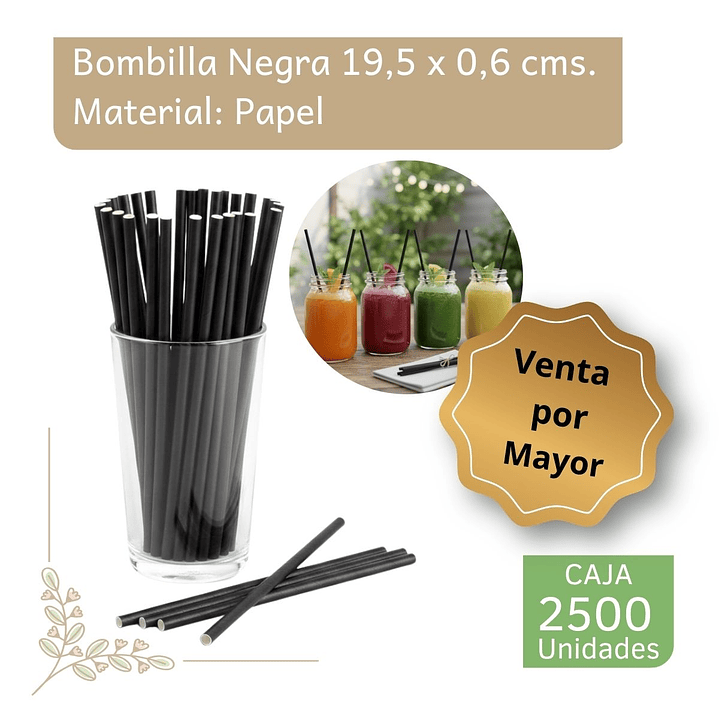 Caja Bombillas De Papel Negra (2500 unidades) 1