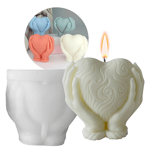 Molde De Silicona Para Vela Corazón Con Manos
