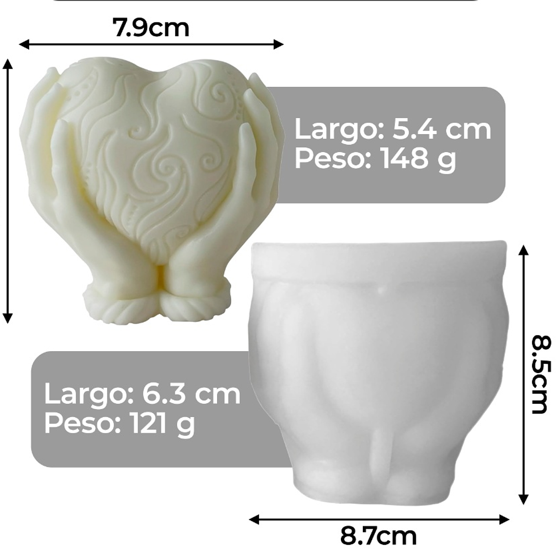 Molde De Silicona Para Vela Corazón Con Manos 2