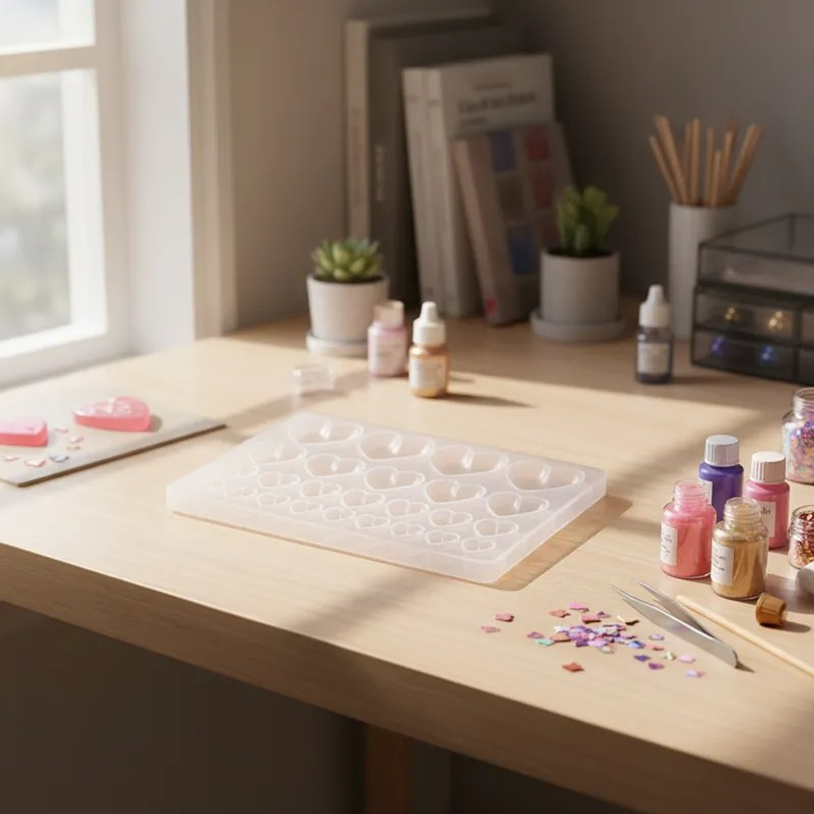 Molde para resina Corazones mix grande 1