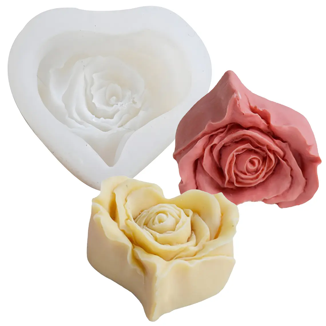 Molde Silicona Para Vela Flor Rosa Con Forma De Corazón 1