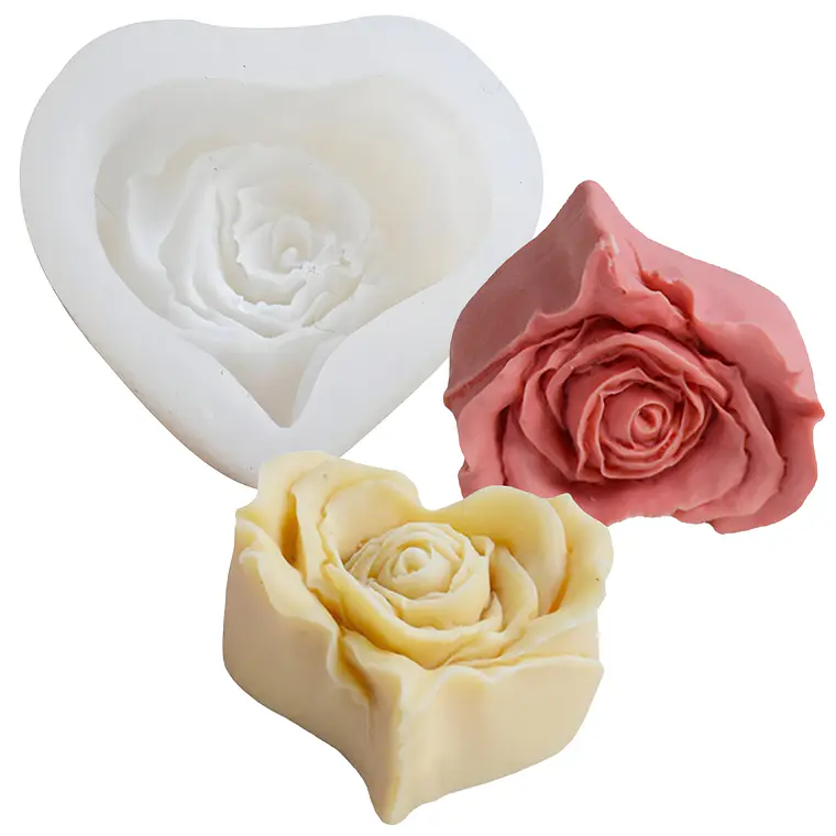 Molde Silicona Para Vela Flor Rosa Con Forma De Corazón 1