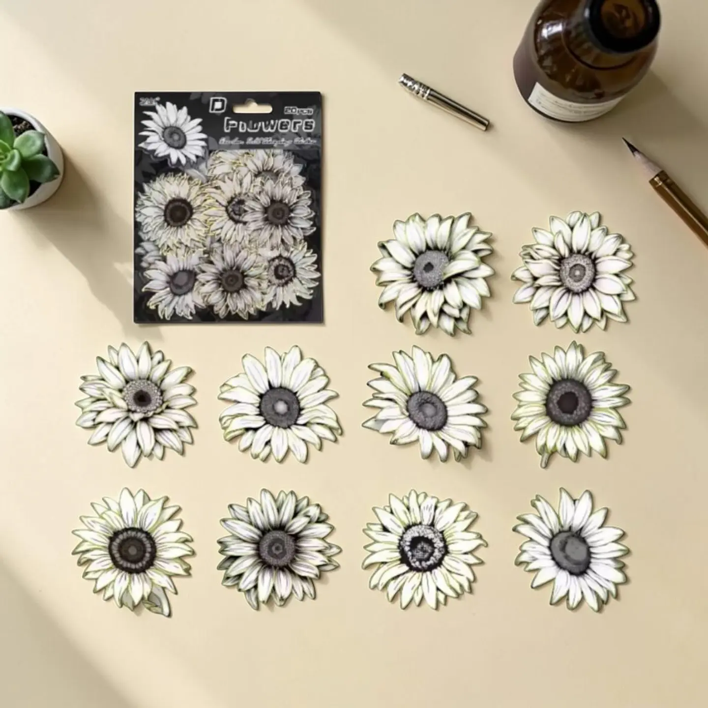 Stickers - Flores Blancas con Bordes Dorados 6
