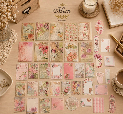 Mini Pack de Papelería Vintage Floral – 40 Piezas Pequeñas