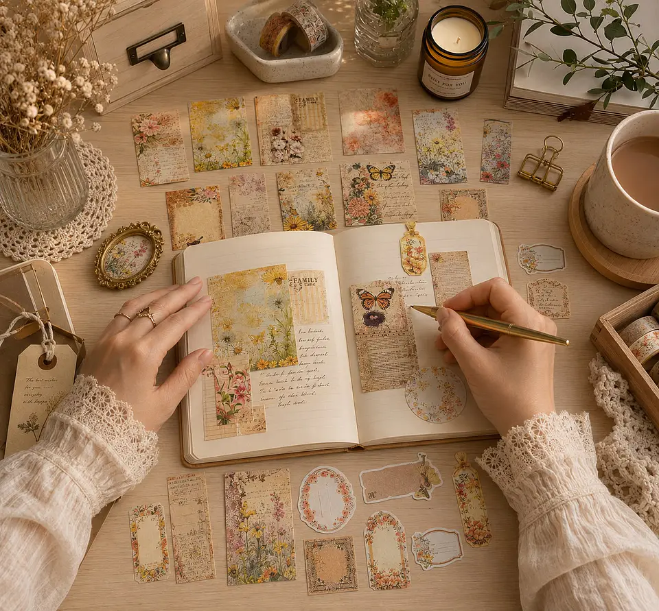 Mini Pack de Papelería Vintage Floral – 40 Piezas Pequeñas 2