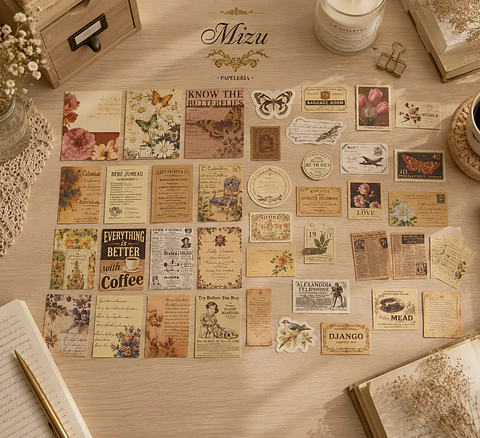 Mini Pack de Papelería Vintage - 40 Piezas Pequeñas 