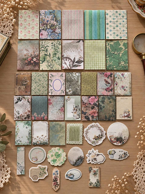 Mini Pack de Papelería Vintage Floral II – 40 Piezas Pequeñas