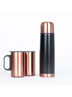 Set termo 1/2 L + 2 tazones encobrizados 