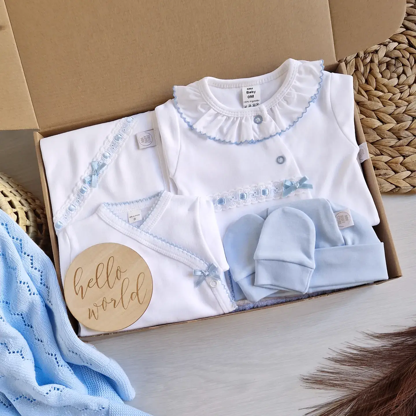 Kit Hello World Azul em algodão  1
