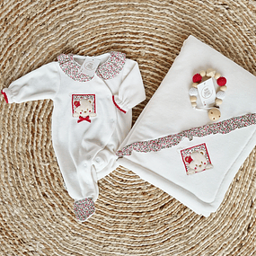 Babygrow de veludo com ursinho - Vermelho