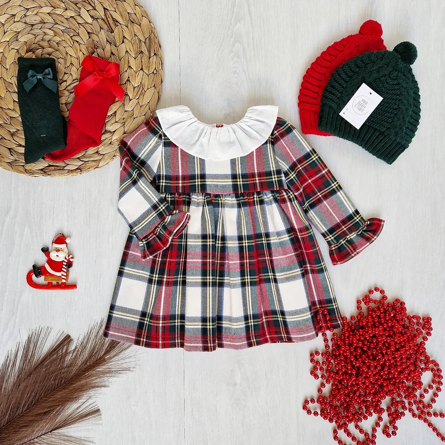 Vestido de xadrez com gola 3M e 24M 2