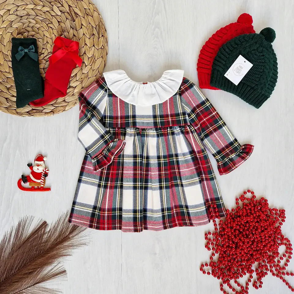 Vestido de xadrez com gola 3M e 24M 2