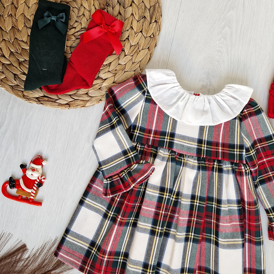 Vestido de xadrez com gola 3M e 24M 4