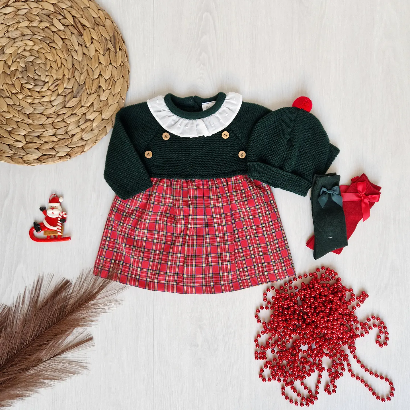 Vestido de xadrez com gorro 6M 2