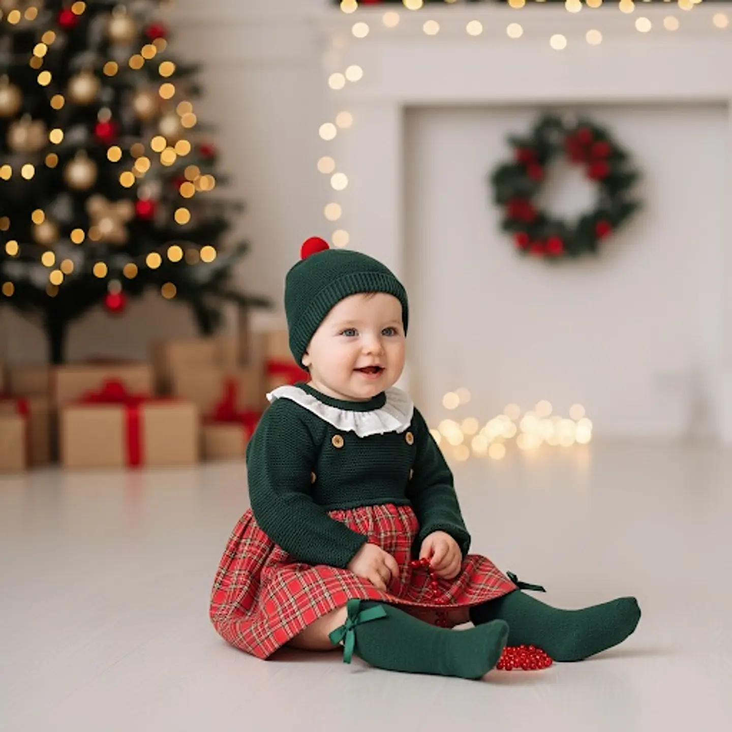 Vestido de xadrez com gorro 6M 1