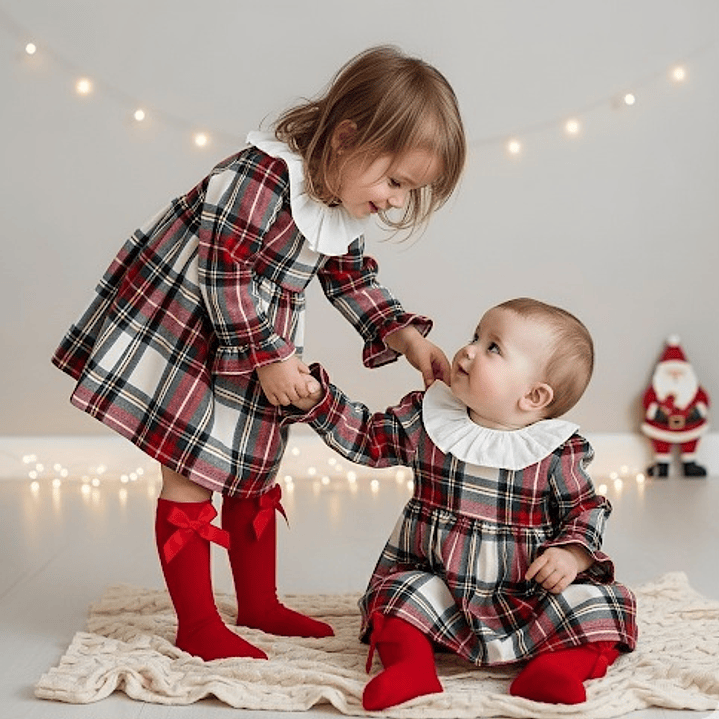 Vestido de xadrez com gola 3M e 24M 1